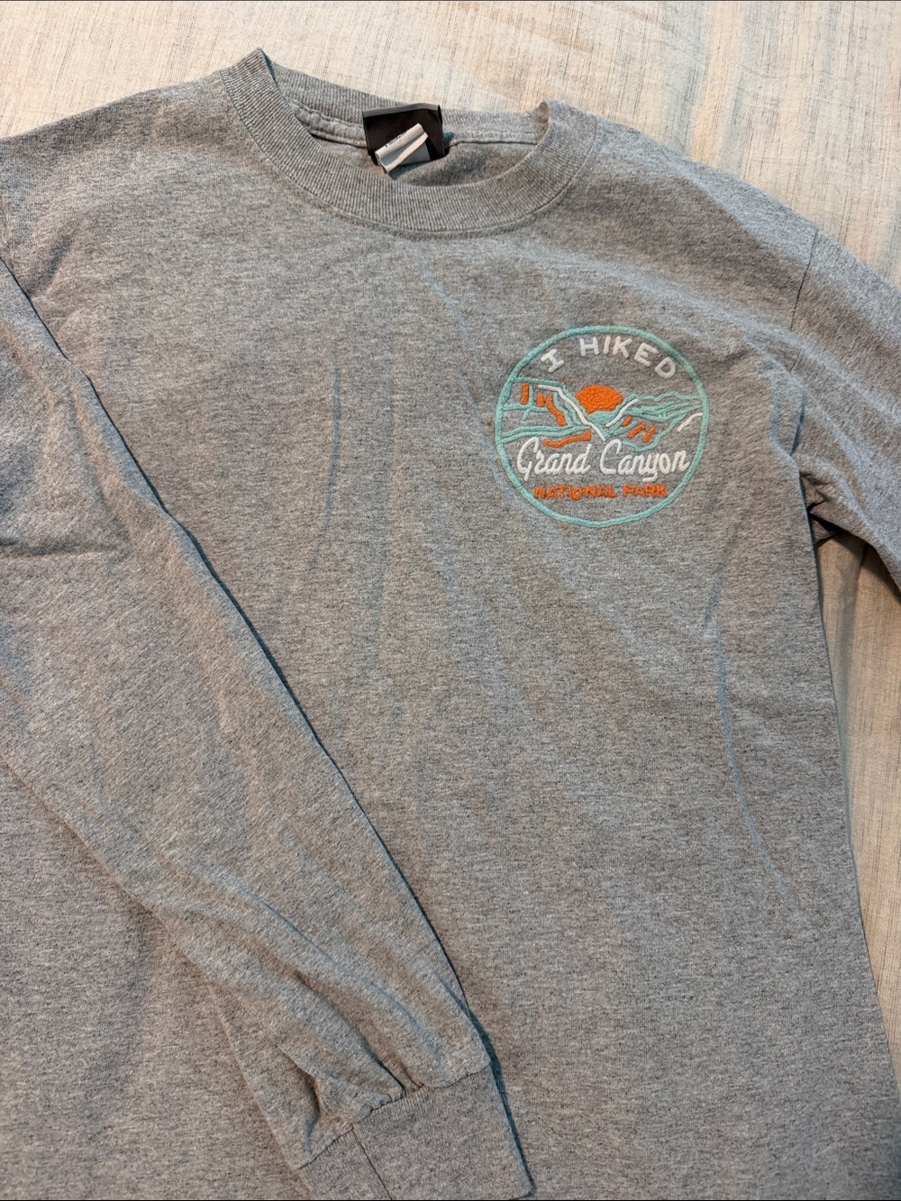Grand Canyon 'I Hiked' Long Sleeve Tee - Gray with Teal & Orange
